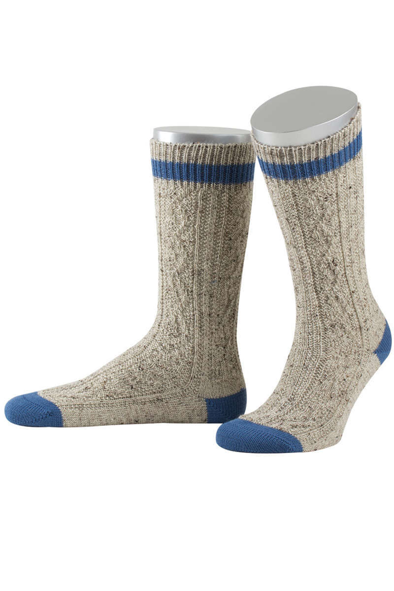 Trachten-Schopper-Socke beige mit Bund blau