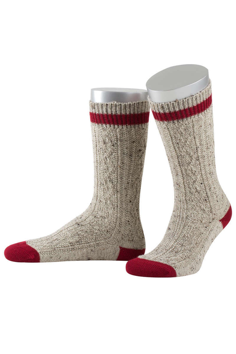 Trachten-Schopper-Socke beige mit Bund bordeaux