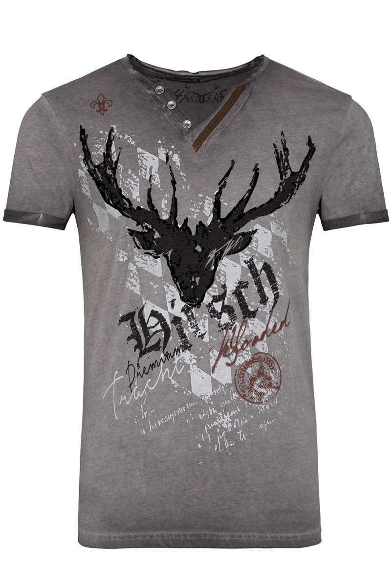 Herren Trachten T-Shirt mit Hirsch grau