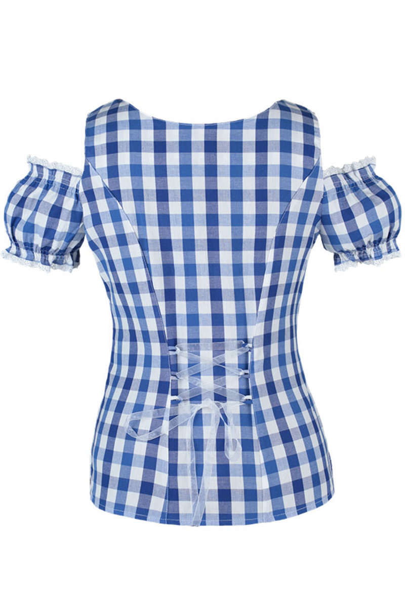 Carmenbluse blau-wei kariert Bild 2