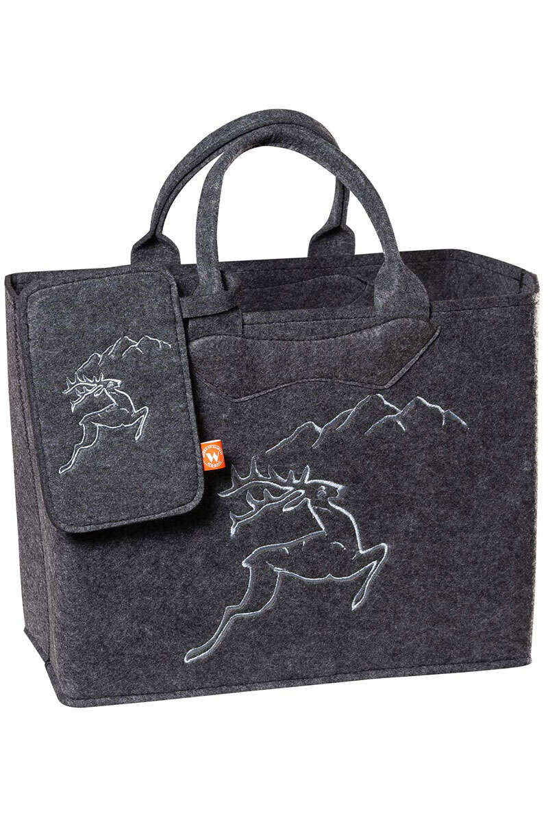 Trachten-Filztasche gro mit Handyetui anthrazit mit Hirsch grau