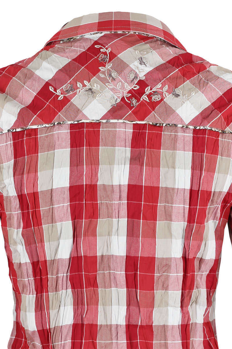 Bluse Crash-Optik rot kariert Blumenstoffapplikation Bild 2