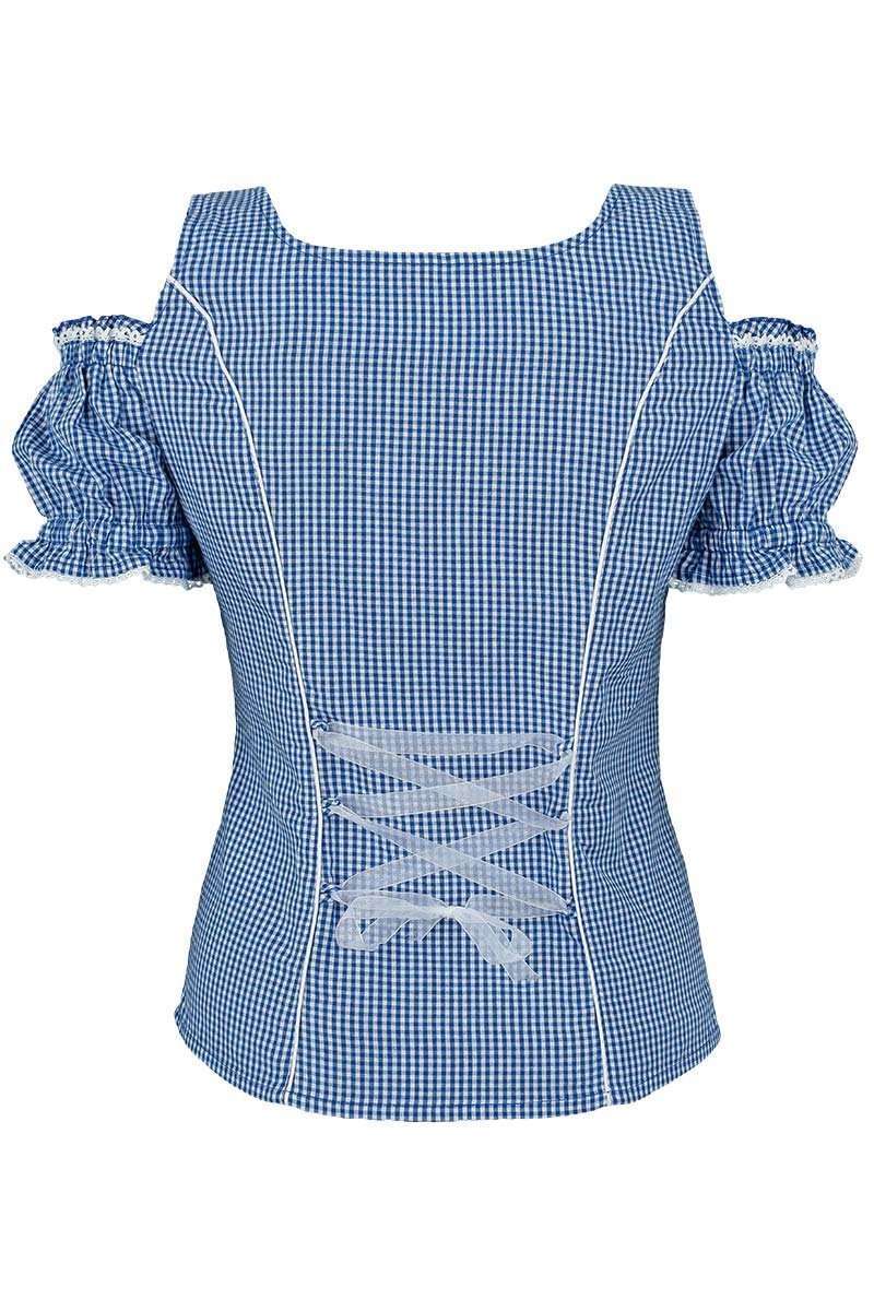 Carmenbluse mit Stickerei kariert blau Bild 2