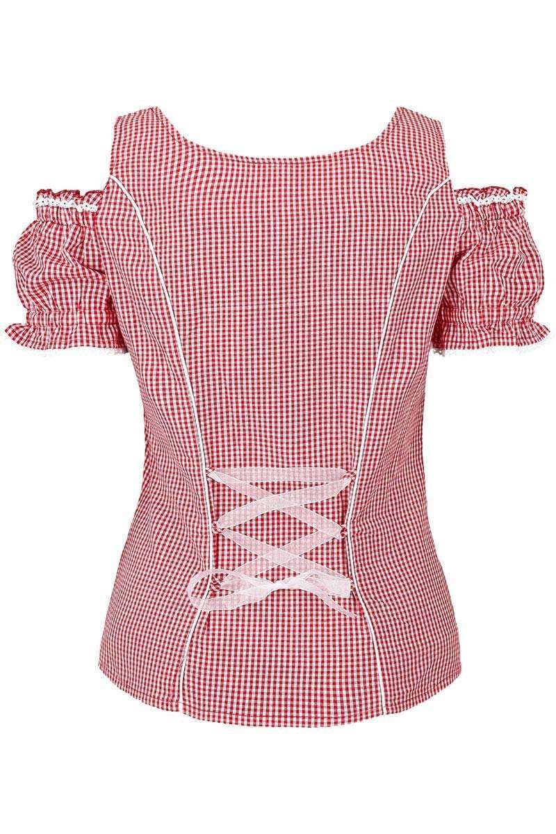 Carmenbluse mit Stickerei kariert rot Bild 2