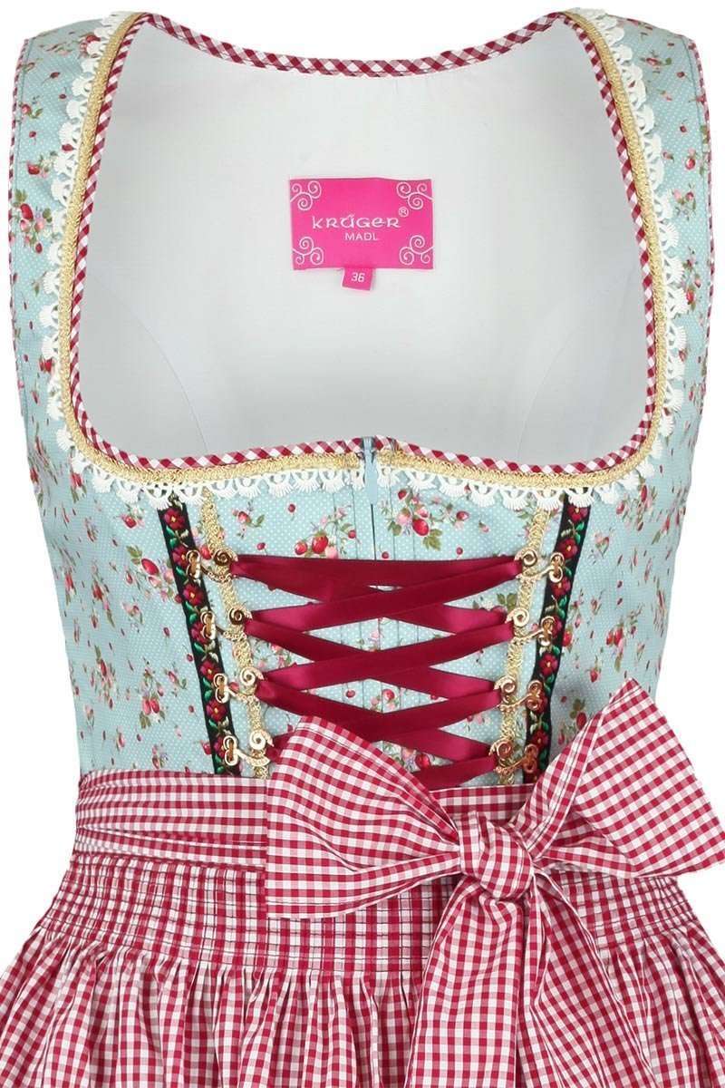 Krger Dirndl kurz hellblau rot Erdbeeren Bild 2