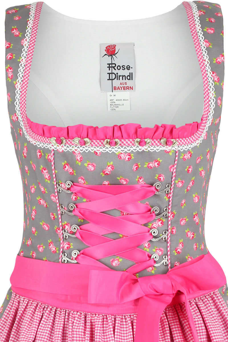 Damen Dirndl grau-pink mit Rosen Bild 2