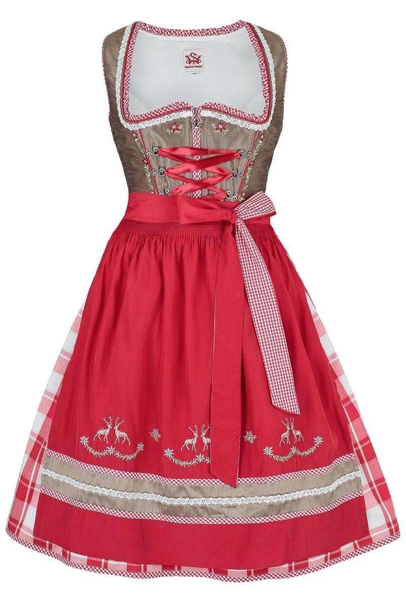 Dirndl kurz taupe-rot