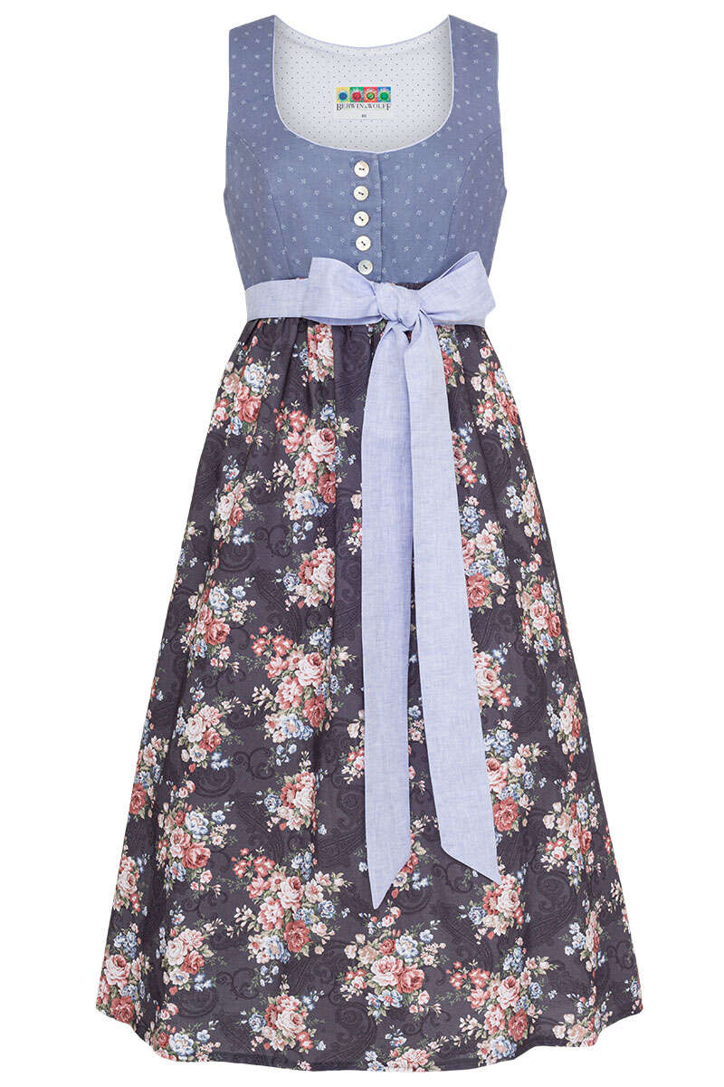 Umstands-Dirndl mit Blumen blau