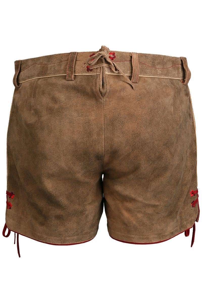 Lederhose Shorts hellbraun mit roter Stickerei Bild 2