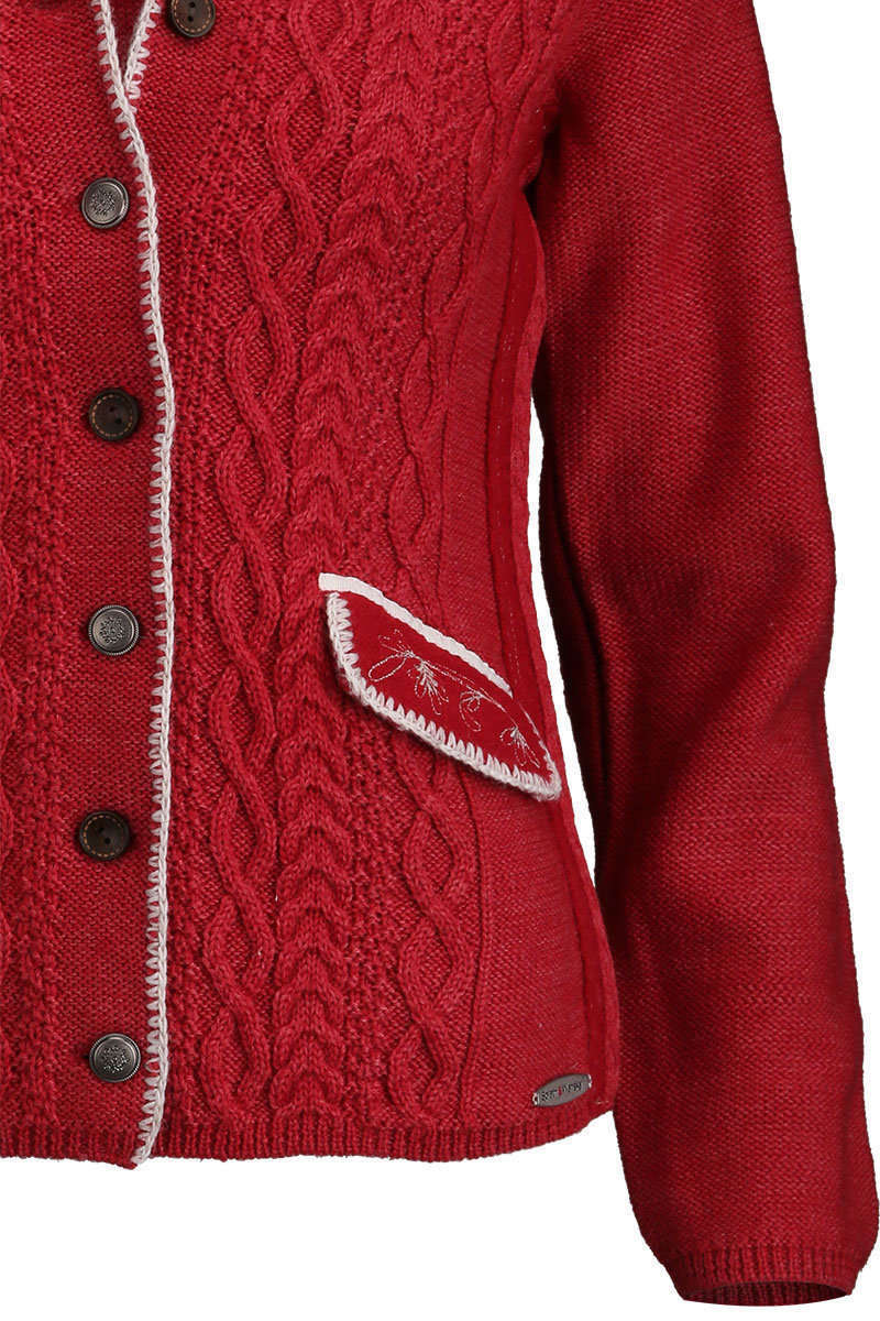 Strickjacke mit Zopfmuster und Stehkragen rot Bild 2