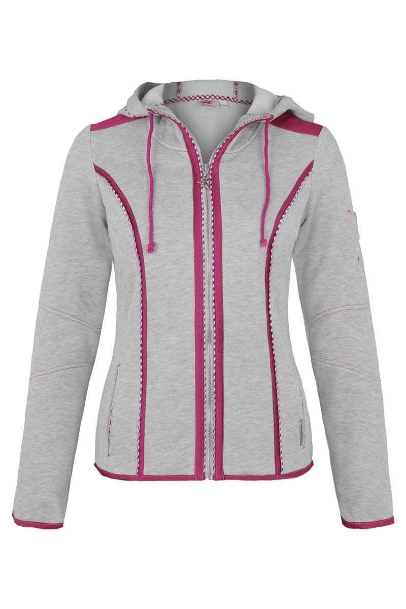 Damen Trachten Sweatjacke mit Kapuze grau-pink