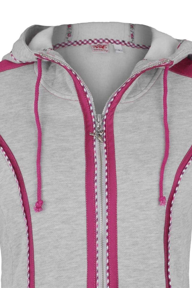 Damen Trachten Sweatjacke mit Kapuze grau-pink Bild 2