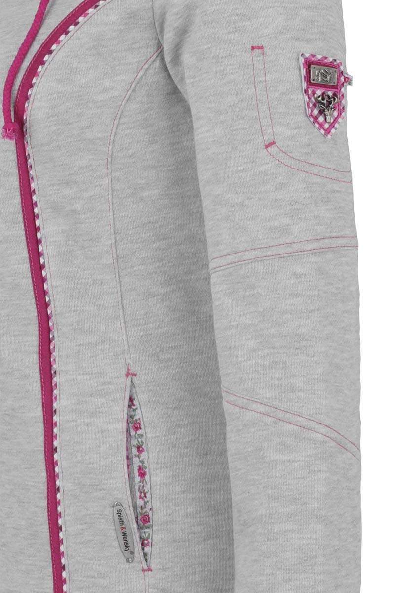 Damen Trachten Sweatjacke mit Kapuze grau-pink Bild 2