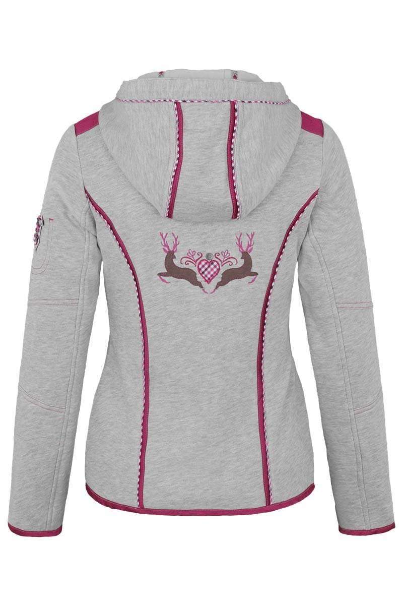 Damen Trachten Sweatjacke mit Kapuze grau-pink Bild 2