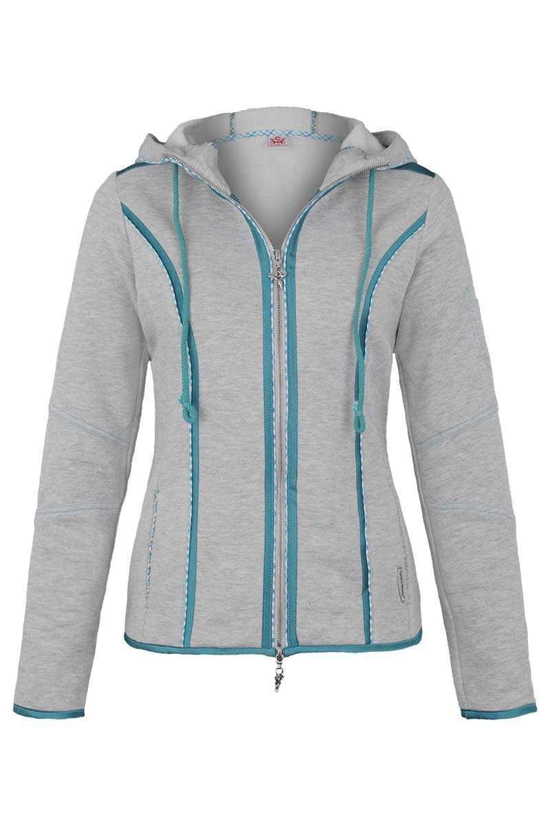 Damen Trachten Sweatjacke mit Kapuze grau-trkis