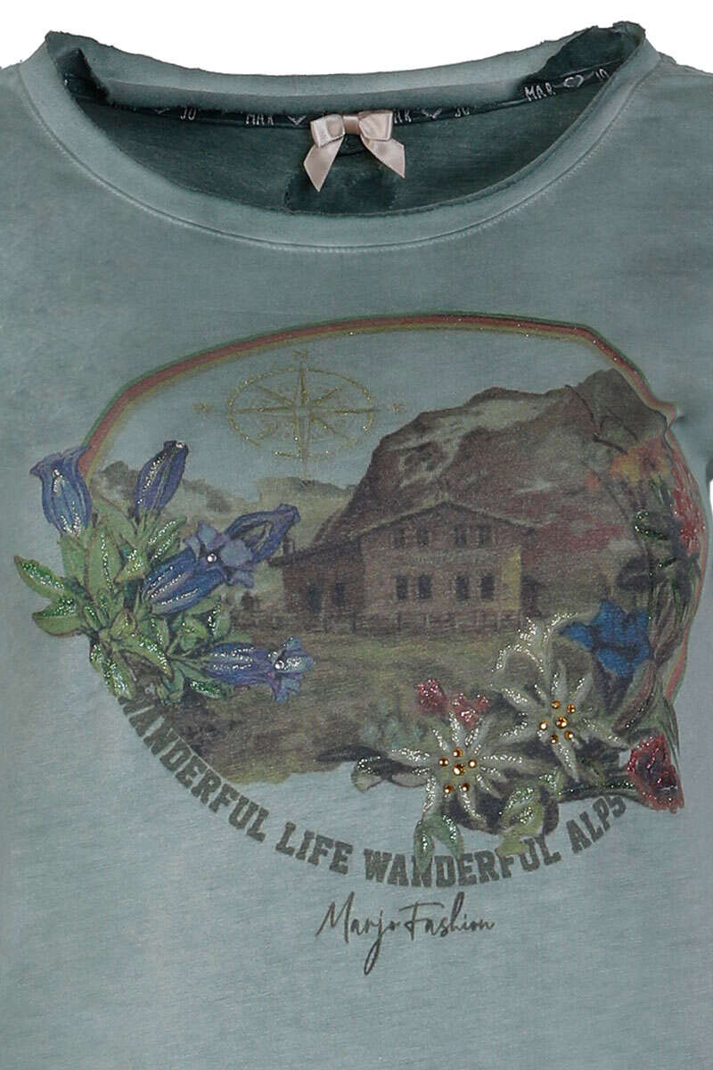 Damen T-Shirt im Used-Look 'Wanderful Life' nadelgrn Bild 2