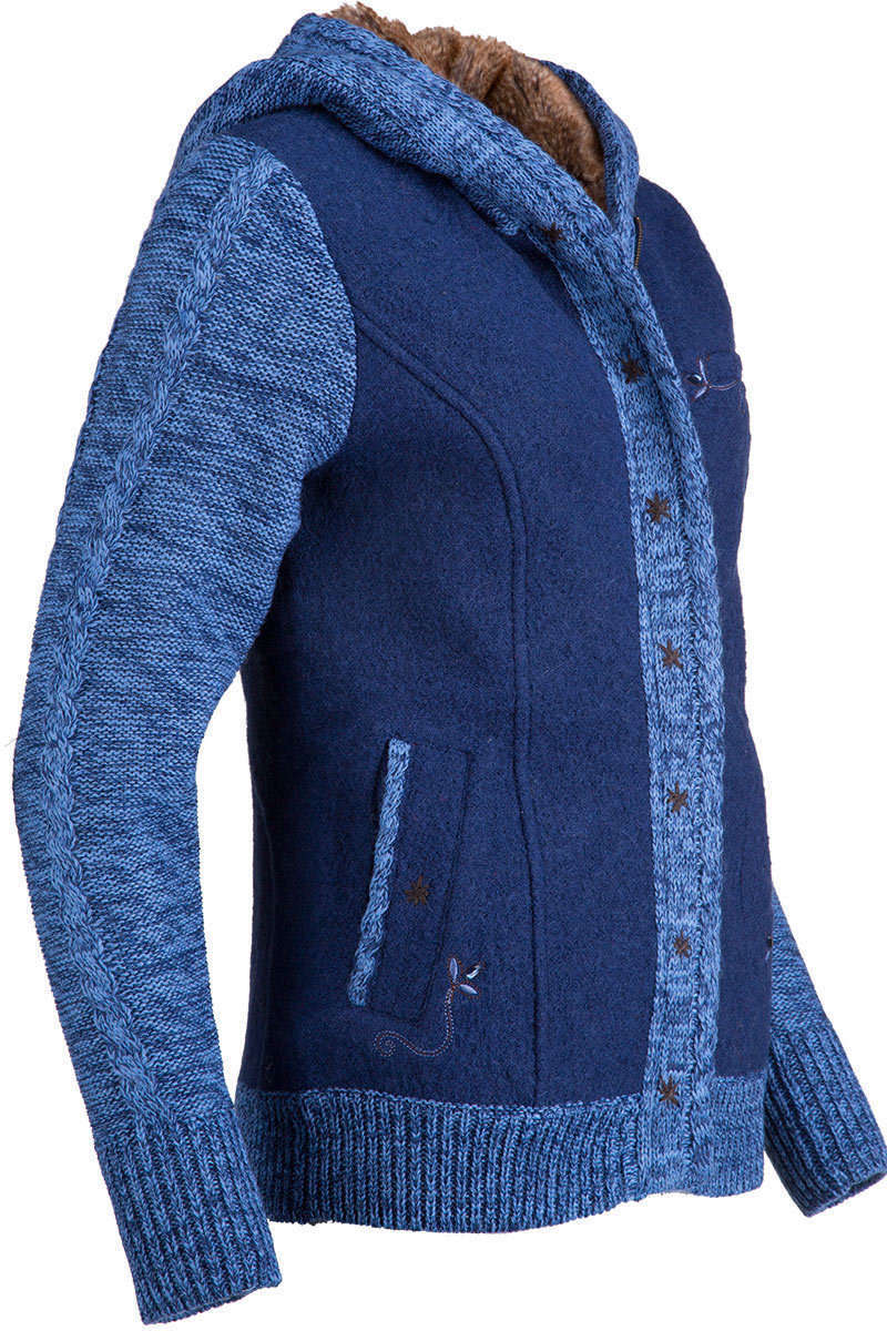 Walk-Strickjacke mit Kapuze blau Bild 2