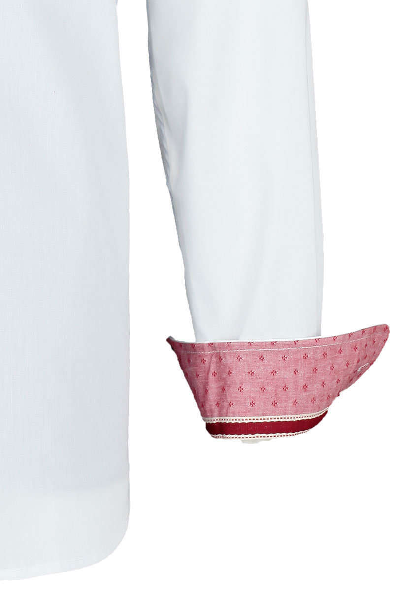 Herrenhemd SLIM-Line weiß-rot Perlmutknöpfe Bild 2