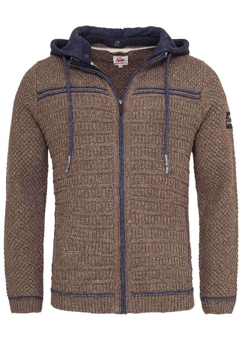 Sportive Herren Trachten Strickjacke mit Kapuze beigebraun