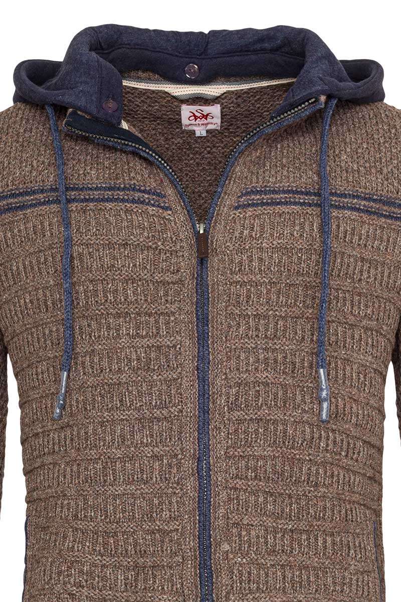 Sportive Herren Trachten Strickjacke mit Kapuze beigebraun Bild 2