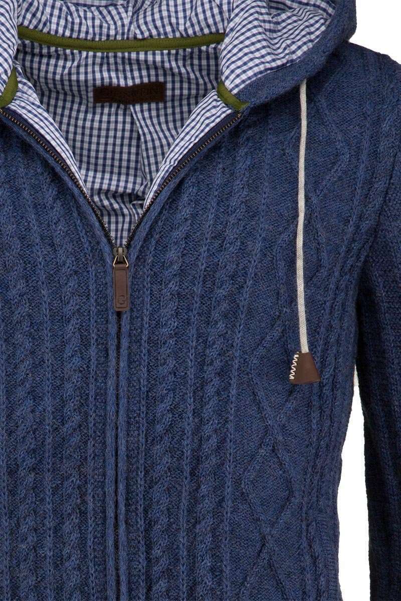 Strickjacke mit Zopfmuster und Kapuze blau Bild 2