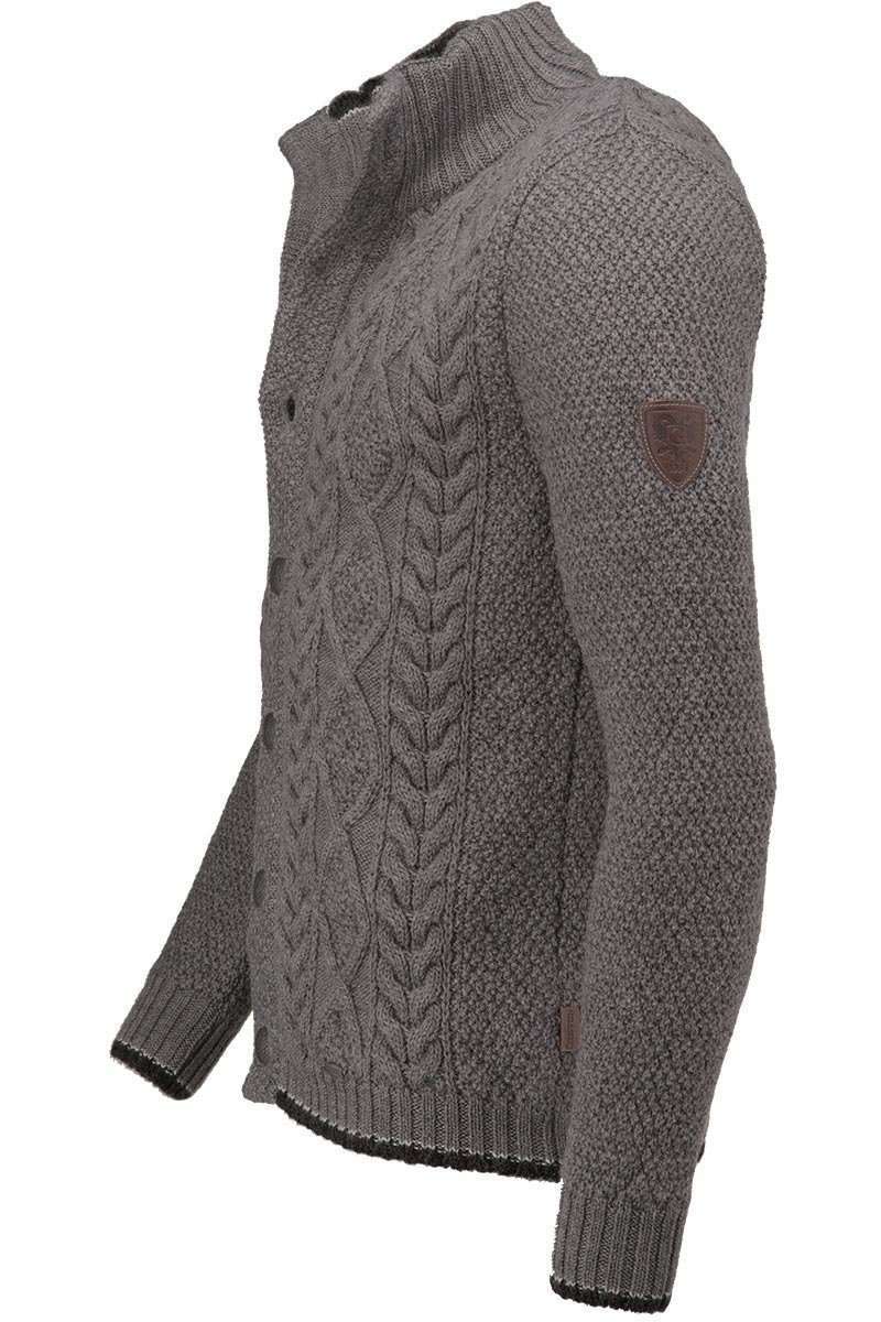 Strickjacke mit Zopfmuster und Stehkragen grau Bild 2