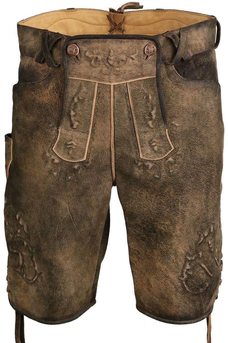 Kurze Lederhose mit Grtel 3D Stickerei geschwrzt braun Bild 2