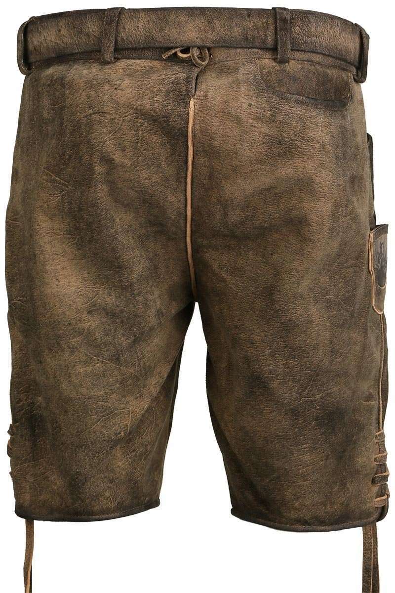 Kurze Lederhose mit Grtel 3D Stickerei geschwrzt braun Bild 2