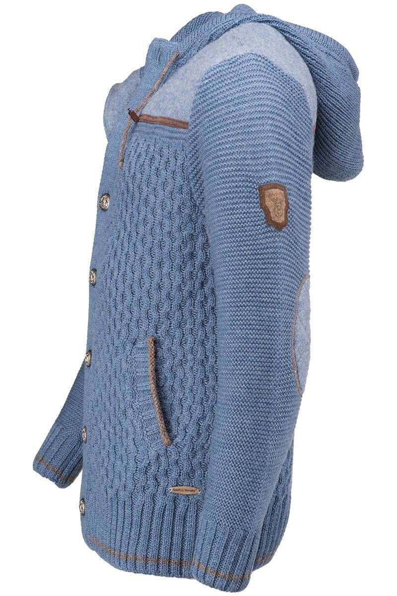 Strickjacke mit Muster und Kapuze hellblau Bild 2