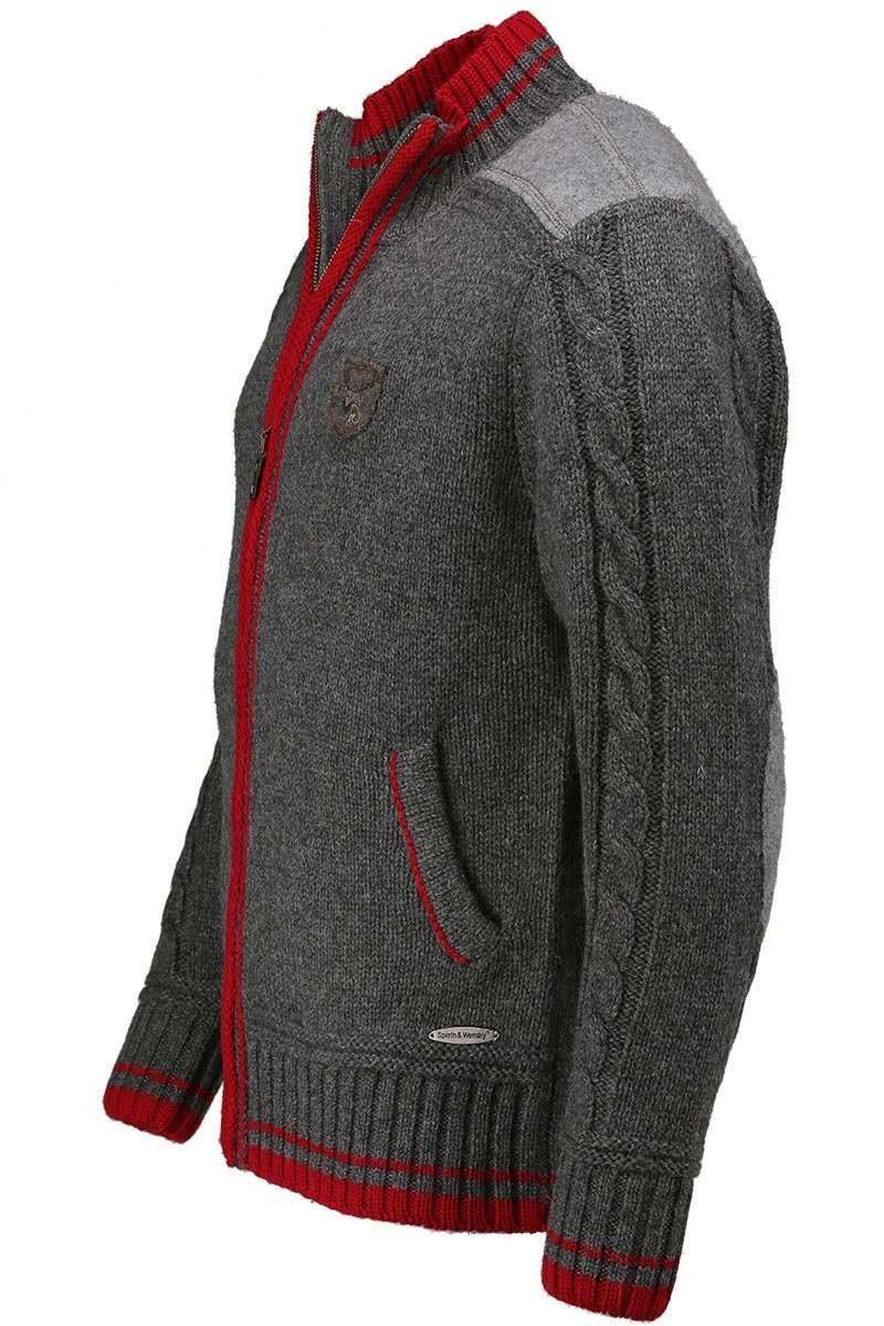 Strickjacke mit Reiverschluss grau/rot Bild 2