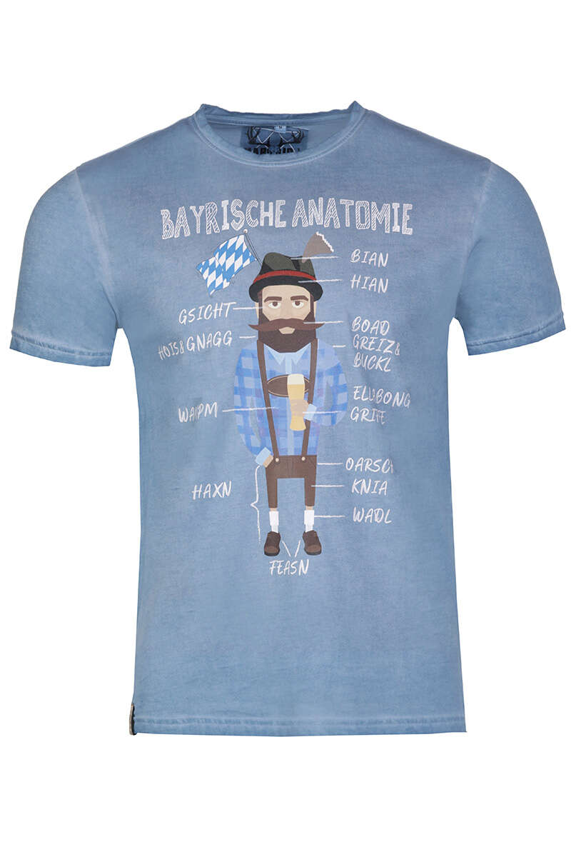 Herren T-Shirt 'Bayerische Anatomie' donaublau