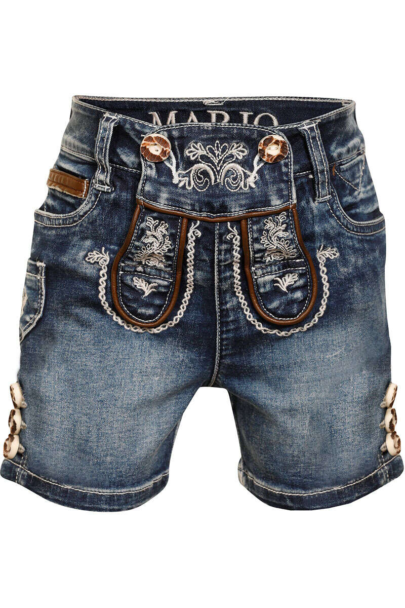 Kinder Jeansshort im Lederhosenlook blau