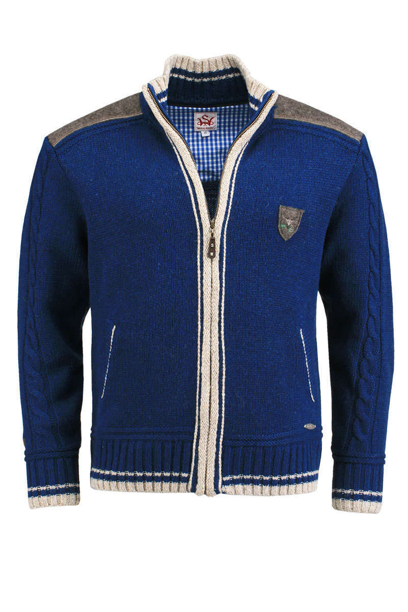 Strickjacke mit Reiverschluss blau/natur