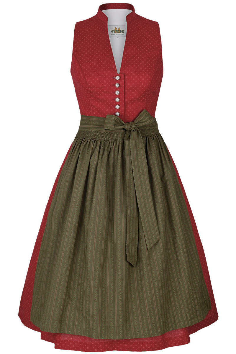 Retro-Waschdirndl hochgeschlossen weinrot Oliv