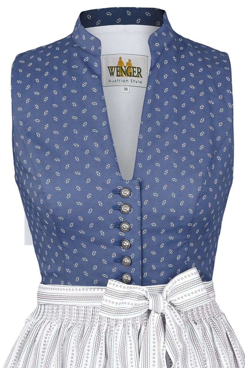 Waschdirndl hochgeschlossen Stretch blau wei Bild 2