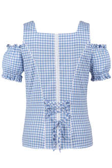 Carmenbluse blau-wei kariert