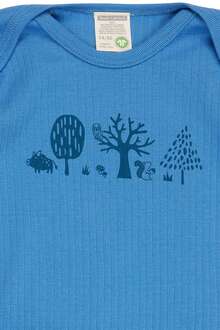 Babybody Waldtiere aus gerippter Bio-Baumwolle langarm blau