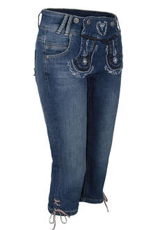 Damen Jeans Lederhosenoptik 3/4