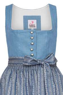 Leinendirndl Midi mit Blumenrankenmuster Blau