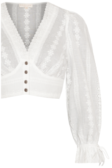 Dirndlbluse mit weiten rmeln und Lochmuster ecru