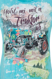 Damen Trachten-T-Shirt mit Traktor himmelblau