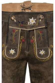 Damen Lederhose mit Alpenblumen Stickerei kurz