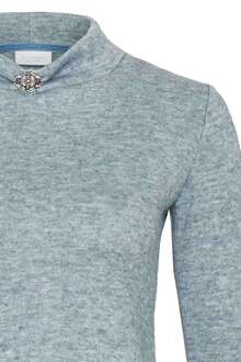 Damen Pullover mit Stehkragen und Brosche hellblau