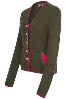 Damen Trachten Strickjacke oliv pink