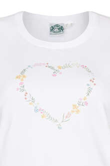 Damen T-Shirt Herz Blumenkranz weiß