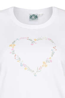 Damen T-Shirt Herz Blumenkranz wei