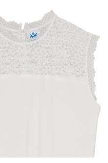 rmelloses Stretchshirt mit Spitze offwhite