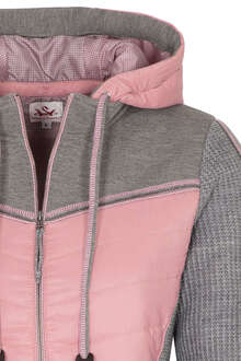 Damen Trachten Strick-Steppjacke mit Kapuze rosa grau