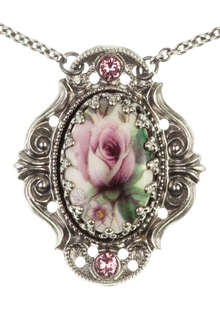 Trachten Halskette mit Blüten- Amulett rosa