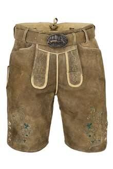 Herren Lederhose Hirschoptik mit Grtel kurz mit Stickerei oliv